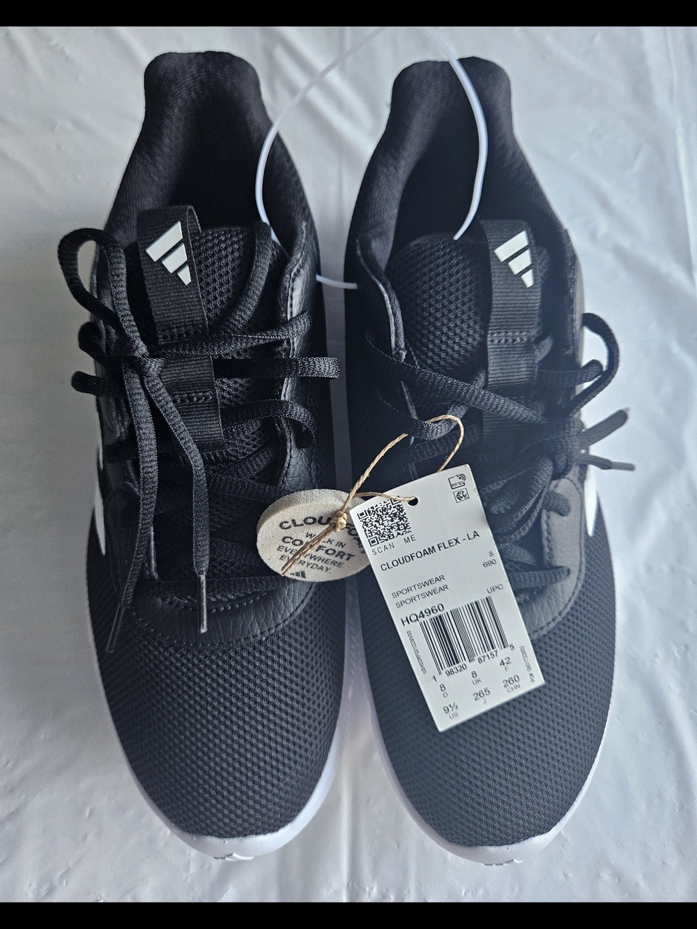 Adidas Cloudfoam Flex LA Men's Running Shoes Black White Size 9.5 New HQ4960